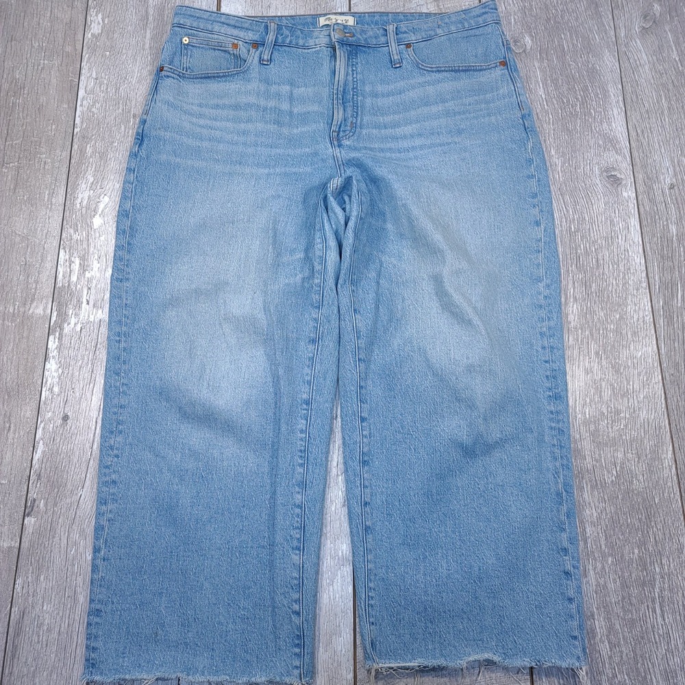 Madewell Jeans Women 33 Blue Curvy Perfect Vintage Wide-Leg Crop Raw Hem